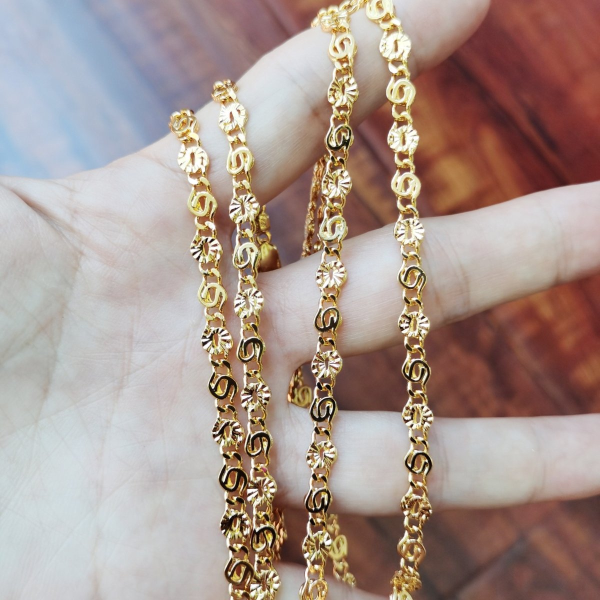 OS 24K Gold Filled Designed Scroll Finished Chain, 19.5 Layering Designed Chain Necklace, 5mm Designed Necklace w/ Lobster Clasps | CN-756