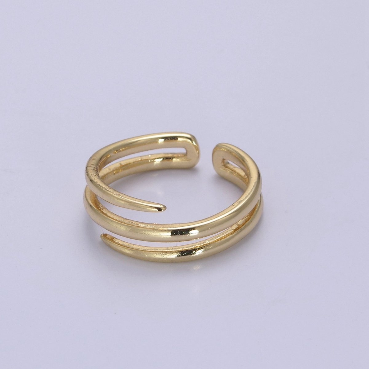OS 24K Gold Filled Double Band Ring, Minimalist Three Layer Line Adjustable Open Gold Ring S-340