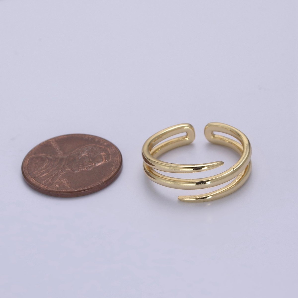 OS 24K Gold Filled Double Band Ring, Minimalist Three Layer Line Adjustable Open Gold Ring S-340