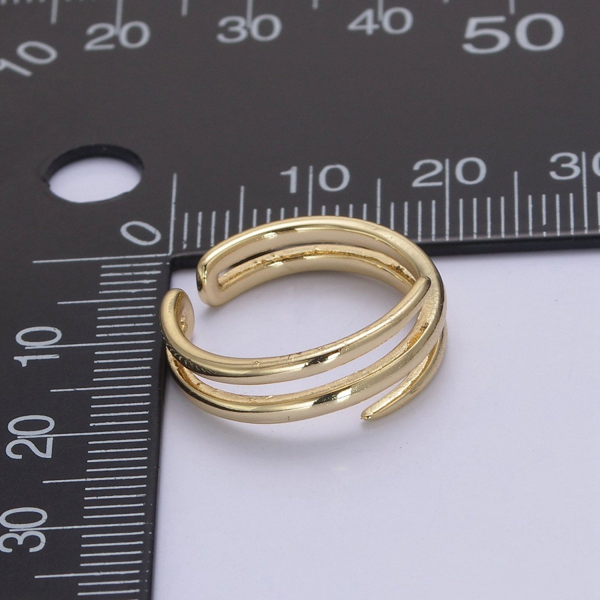 OS 24K Gold Filled Double Band Ring, Minimalist Three Layer Line Adjustable Open Gold Ring S-340