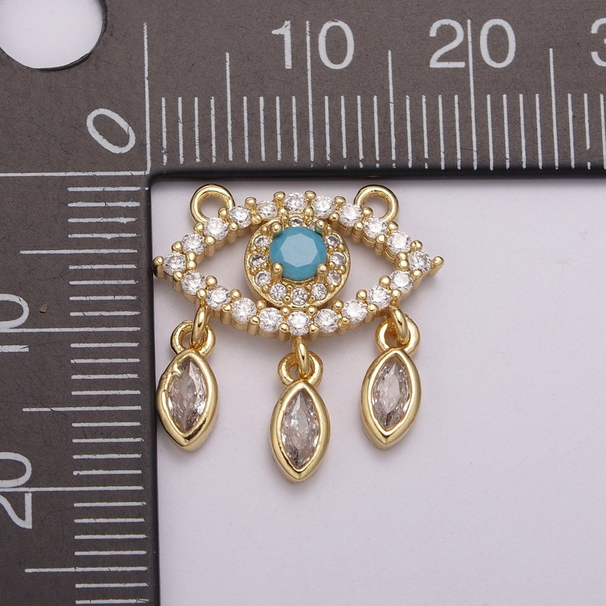 OS 24k Gold Filled Evil Eye Charm Link Connector, Evil Eye Findings Minimalist Evil Eye Charm for Necklace Y-391