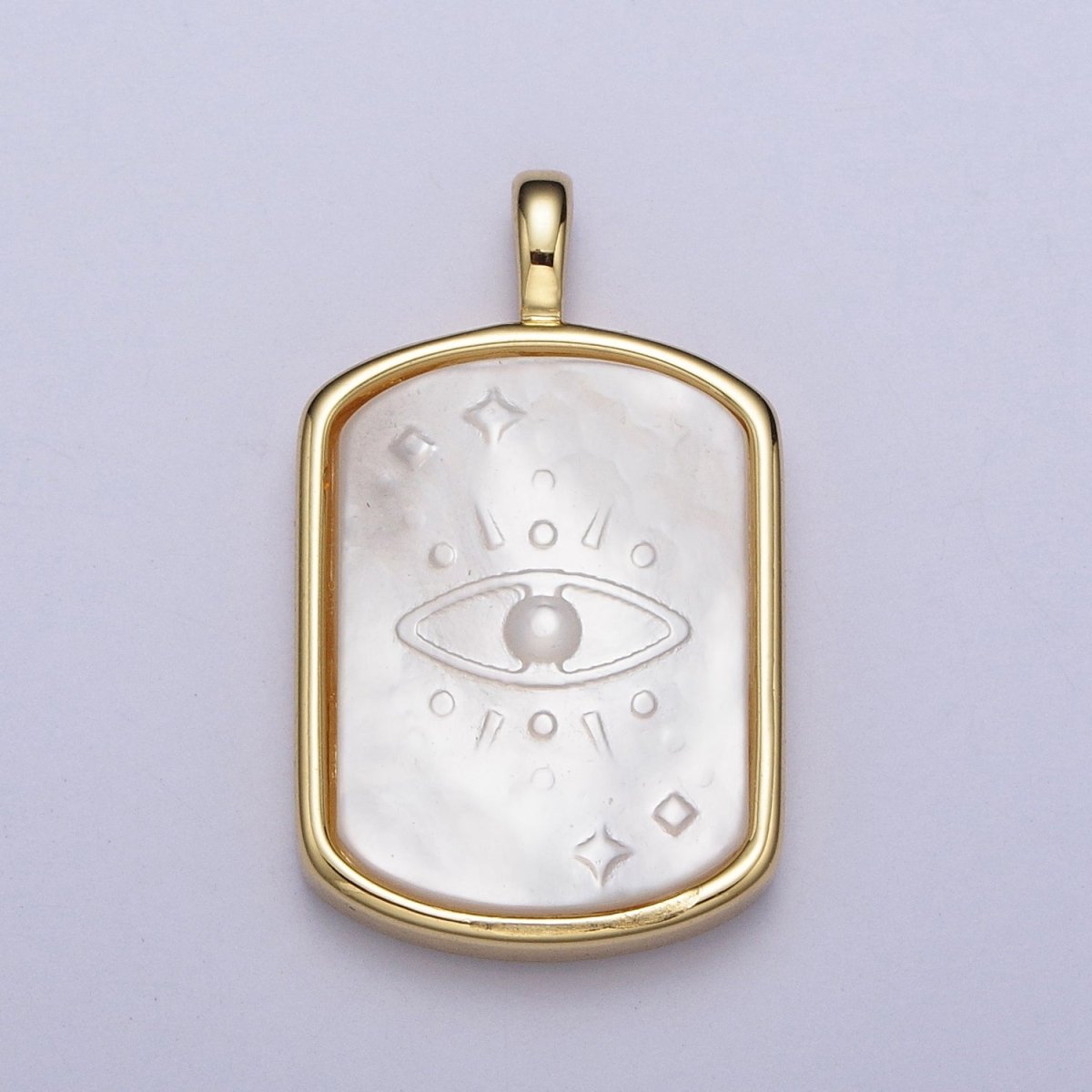 OS 24K Gold Filled Evil Eye Shell Pearl Rectangular Tag Pendant H-331