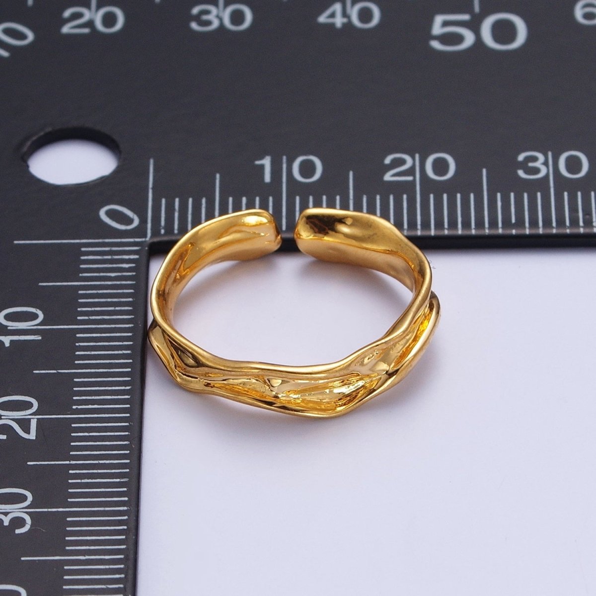 OS 24K Gold Filled Hammered Geometric Adjustable Gold Ring | S-390