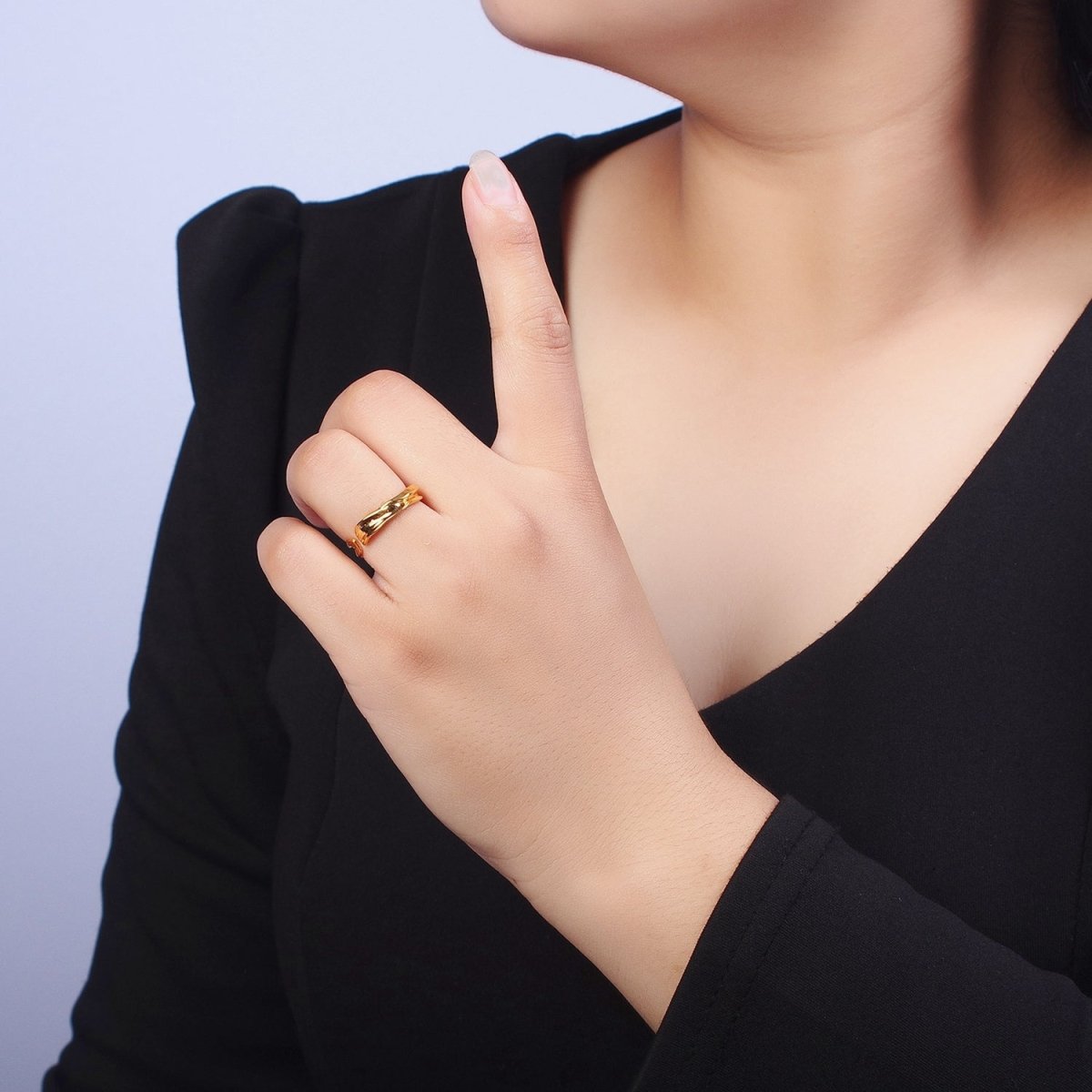 OS 24K Gold Filled Hammered Geometric Adjustable Gold Ring | S-390