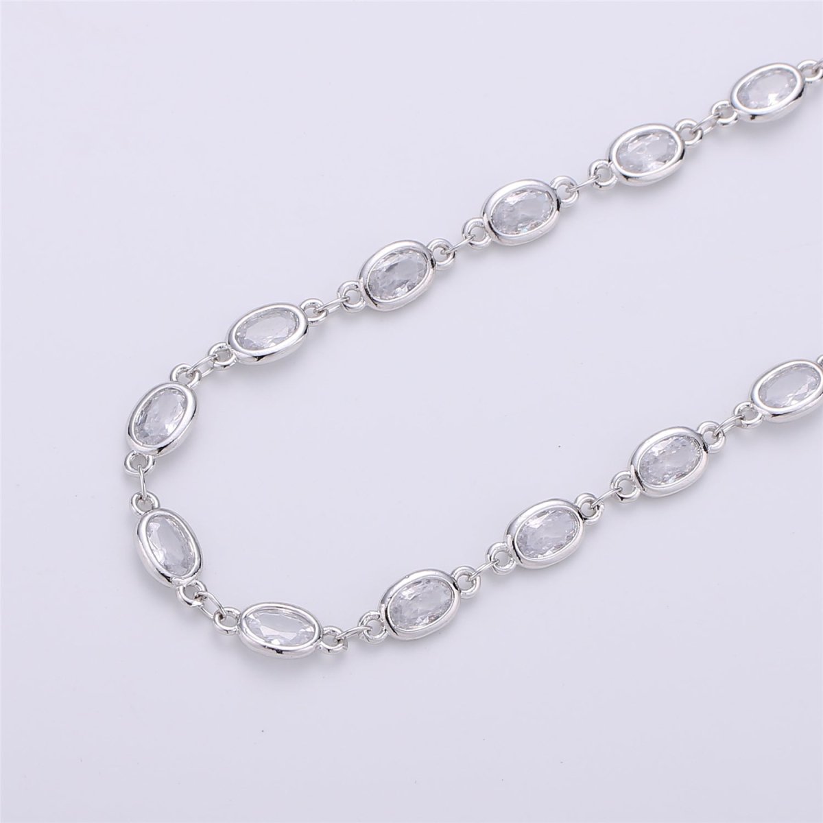 OS 24K Gold Filled Micro Pave CZ Charm Specialty Link Chain by Yard, CZ Charm Size 11X4mm, White Gold Filled DESIGNED Chain | ROLL-113, ROLL-114 Clearance Pricing