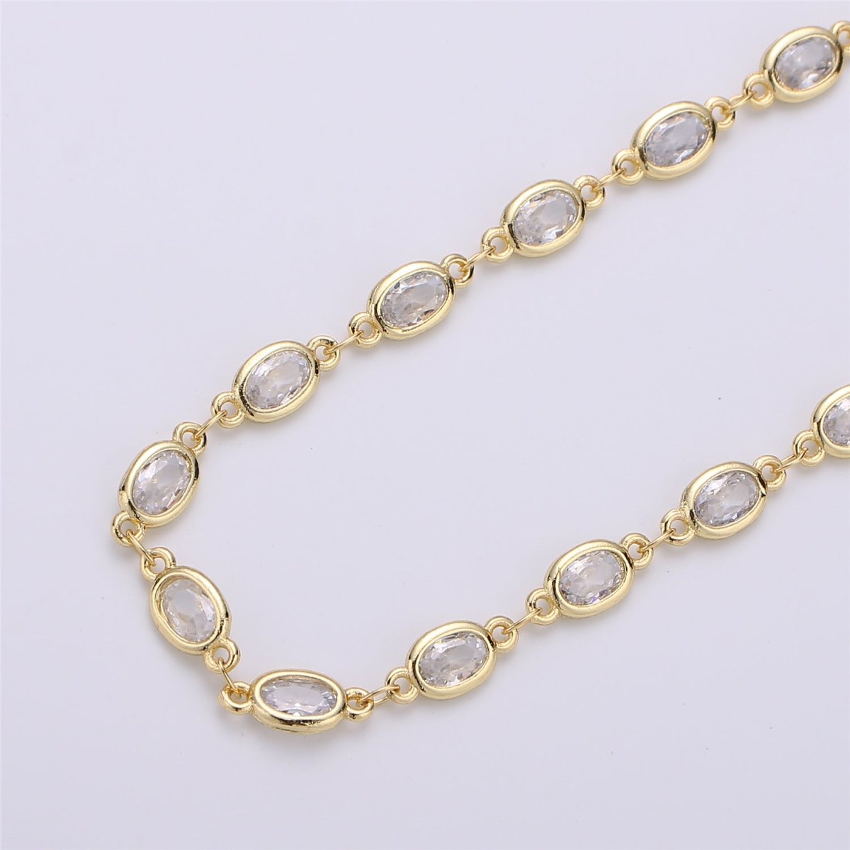 OS 24K Gold Filled Micro Pave CZ Charm Specialty Link Chain by Yard, CZ Charm Size 11X4mm, White Gold Filled DESIGNED Chain | ROLL-113, ROLL-114 Clearance Pricing