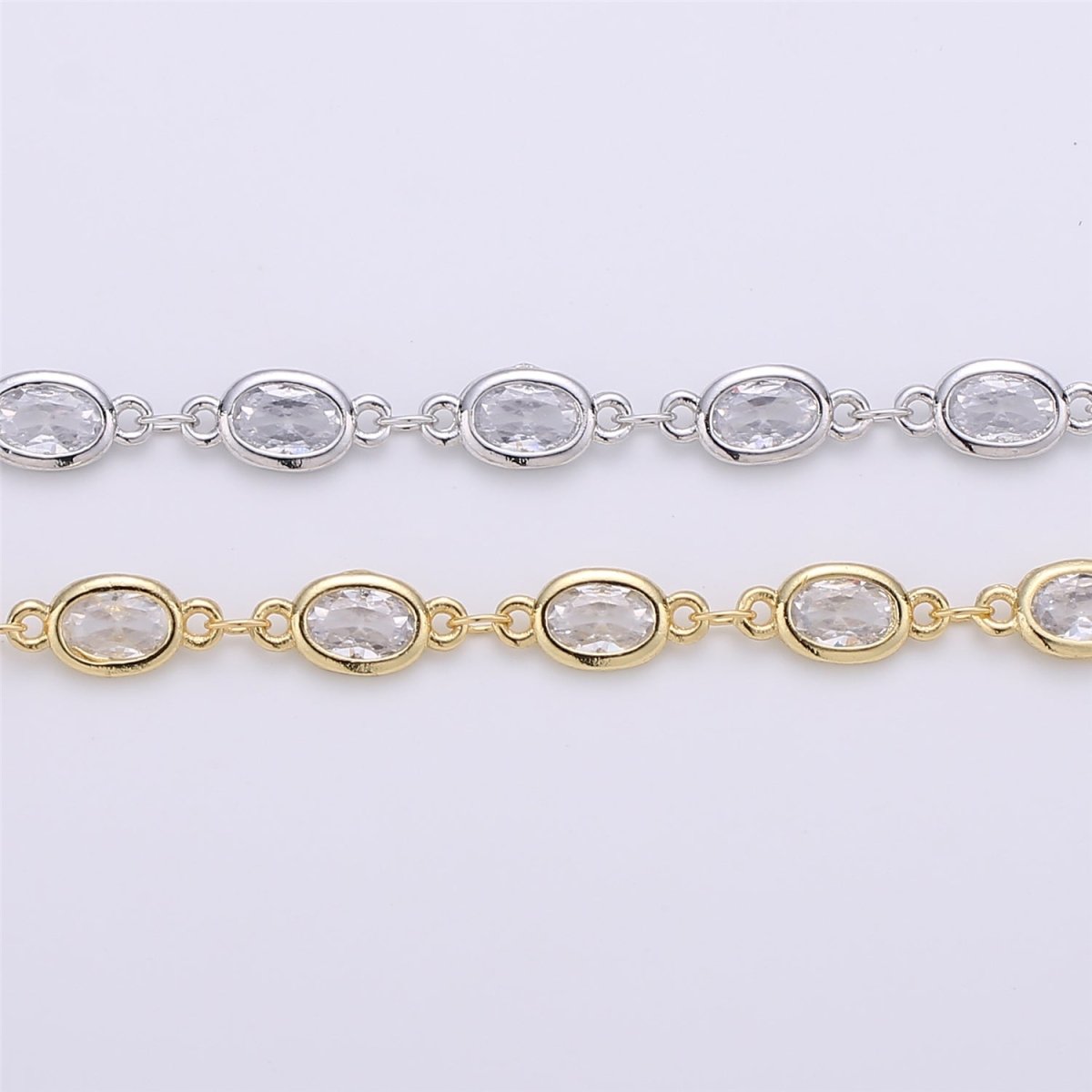 OS 24K Gold Filled Micro Pave CZ Charm Specialty Link Chain by Yard, CZ Charm Size 11X4mm, White Gold Filled DESIGNED Chain | ROLL-113, ROLL-114 Clearance Pricing