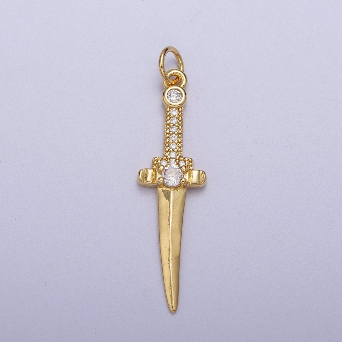 OS 24K Gold Filled Micro Paved CZ Blade Sword Dagger Weapon Charm | C-846