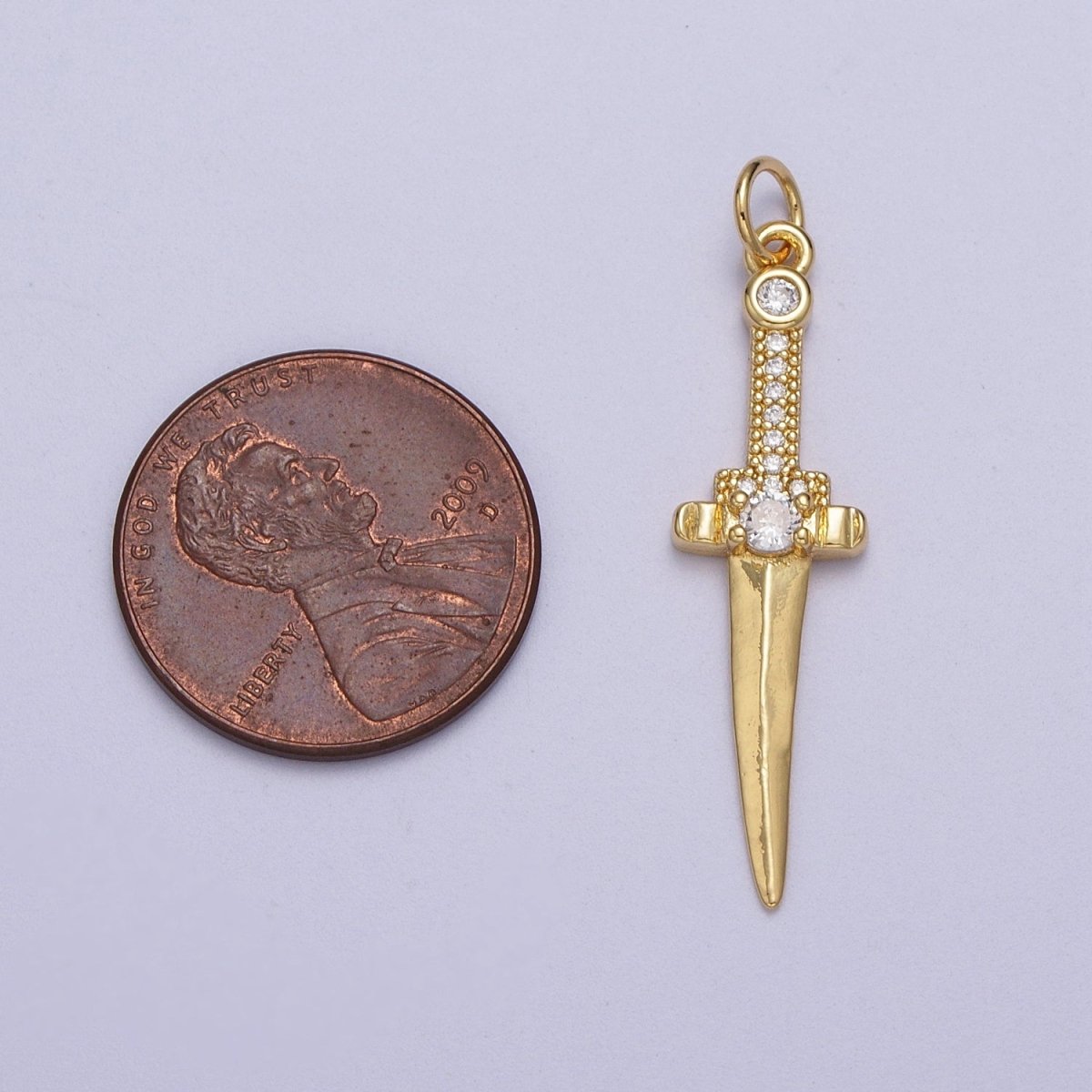 OS 24K Gold Filled Micro Paved CZ Blade Sword Dagger Weapon Charm | C-846