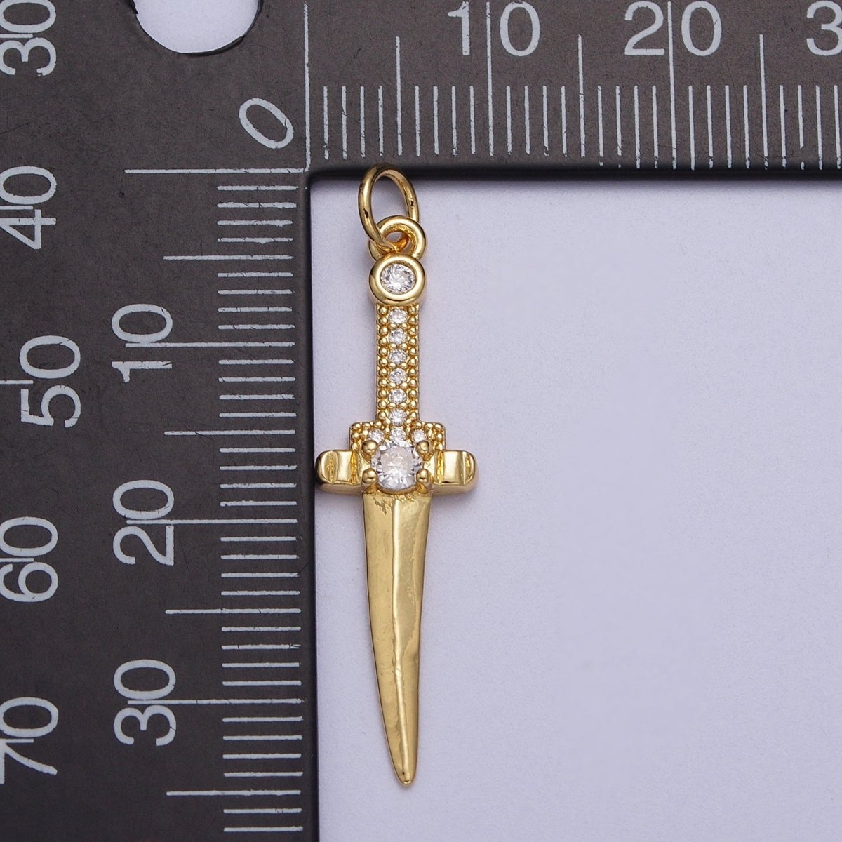 OS 24K Gold Filled Micro Paved CZ Blade Sword Dagger Weapon Charm | C-846