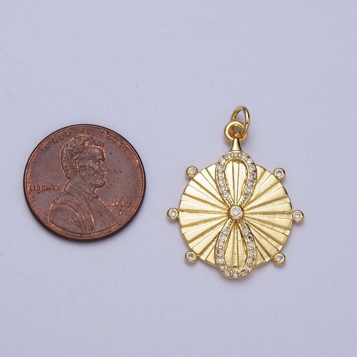 OS 24K Gold Filled Micro Paved CZ Infinity Sun Ray Round Medallion Charm Radiant Pendant E-444 - DLUXCA
