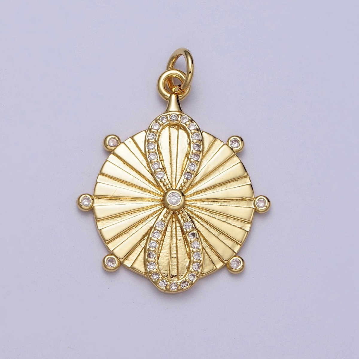 OS 24K Gold Filled Micro Paved CZ Infinity Sun Ray Round Medallion Charm Radiant Pendant E-444 - DLUXCA