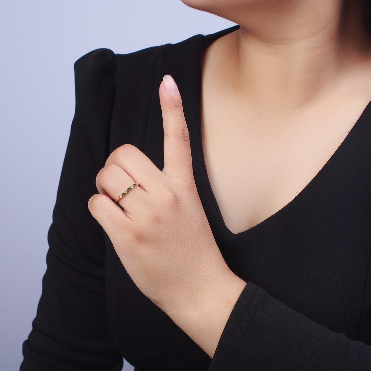 OS 24K Gold Filled Micro Paved Green Clear Cubic Zirconia Adjustable Gold Ring | X-581 - DLUXCA