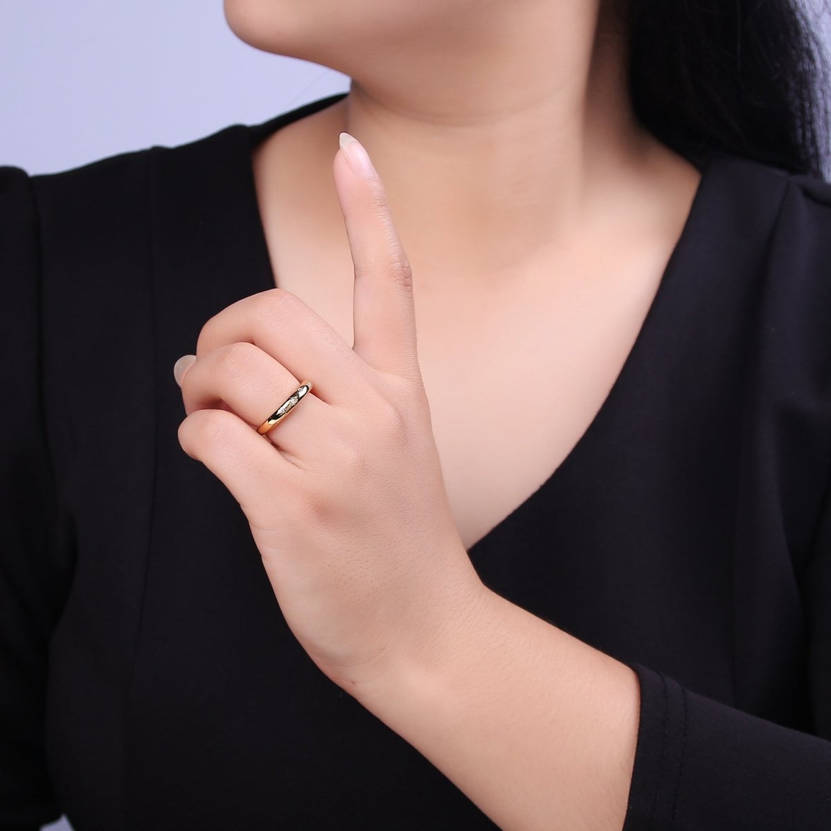 OS 24K Gold Filled Minimalist Starburst Star Zirconia CZ Adjustable Band Ring U-303 - DLUXCA