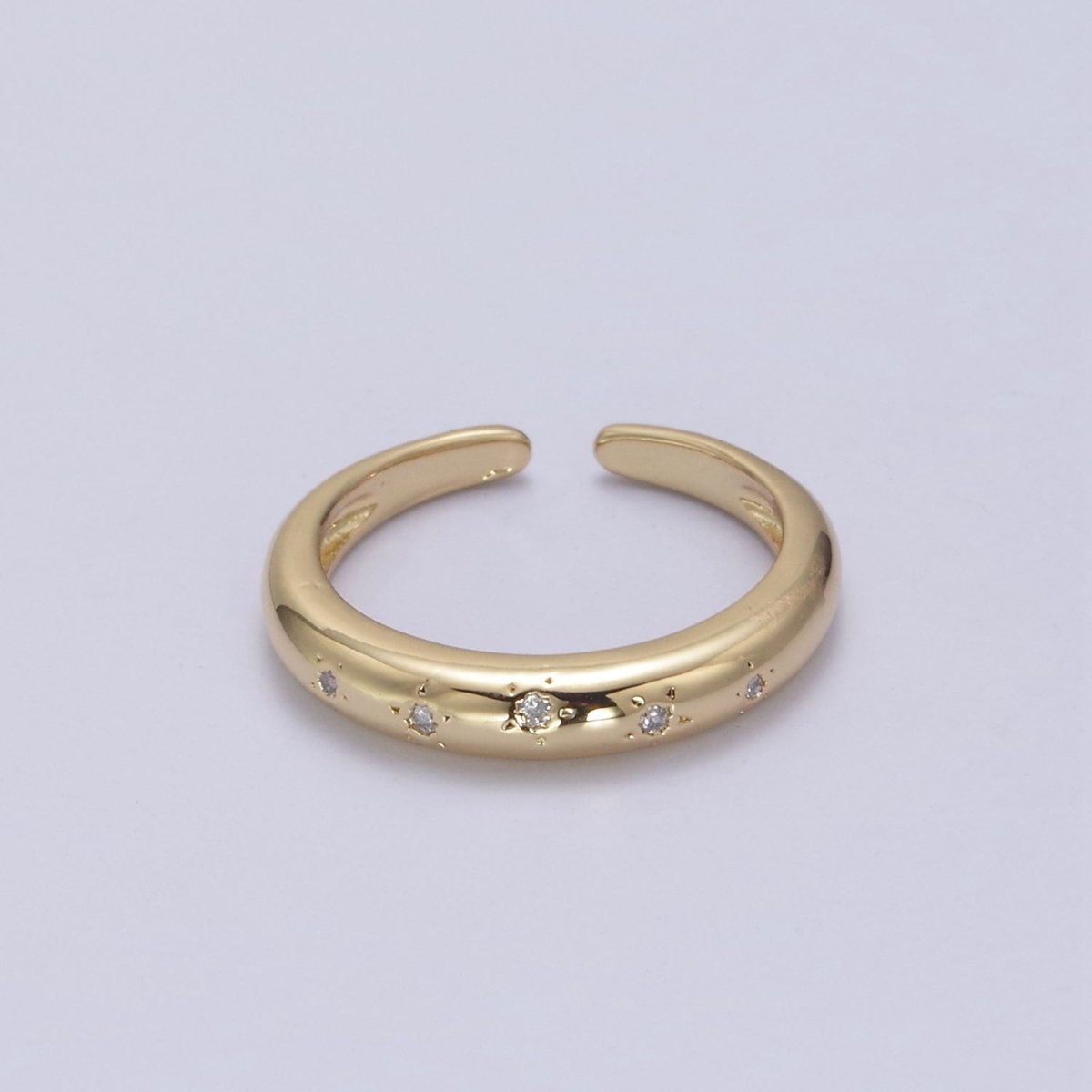 OS 24K Gold Filled Minimalist Starburst Star Zirconia CZ Adjustable Band Ring U-303 - DLUXCA