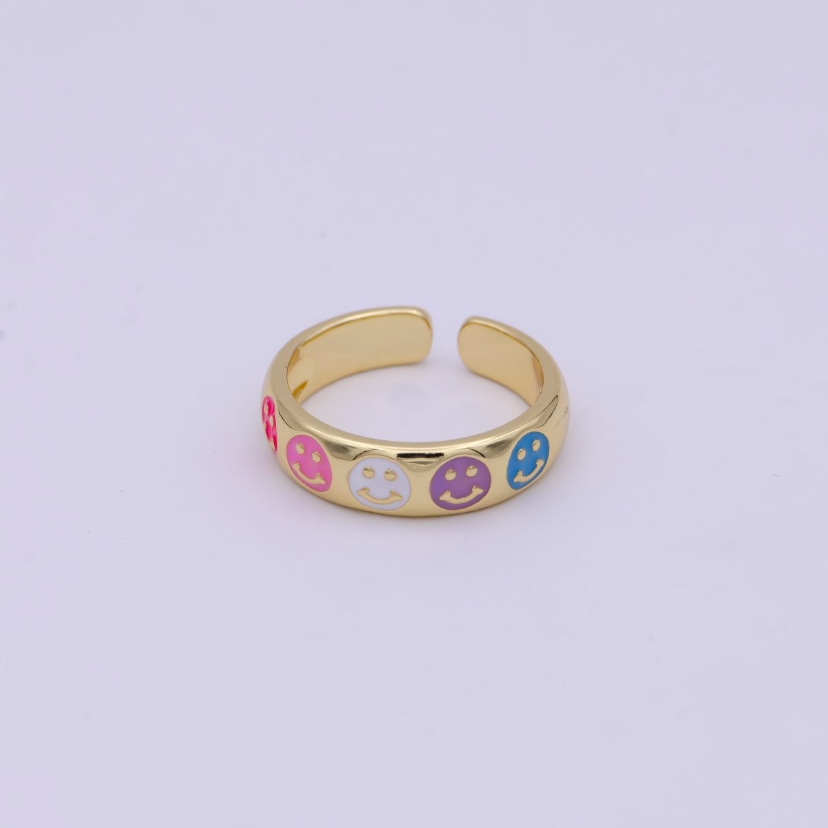 OS 24K Gold Filled Multicolor Enamel Smiley Face Adjustable Ring U-408