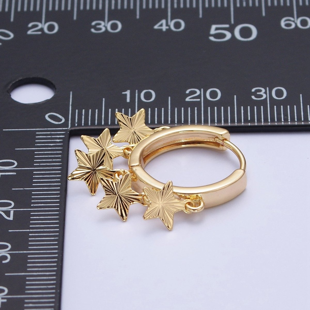 OS 24K Gold Filled Starburst Celestial Star Charm Dangle Drop Minimalist Huggie Hoop Earrings | T-179