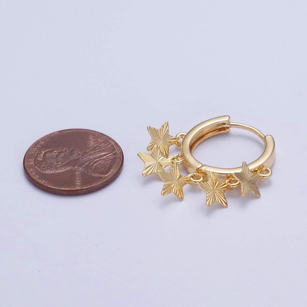 OS 24K Gold Filled Starburst Celestial Star Charm Dangle Drop Minimalist Huggie Hoop Earrings | T-179