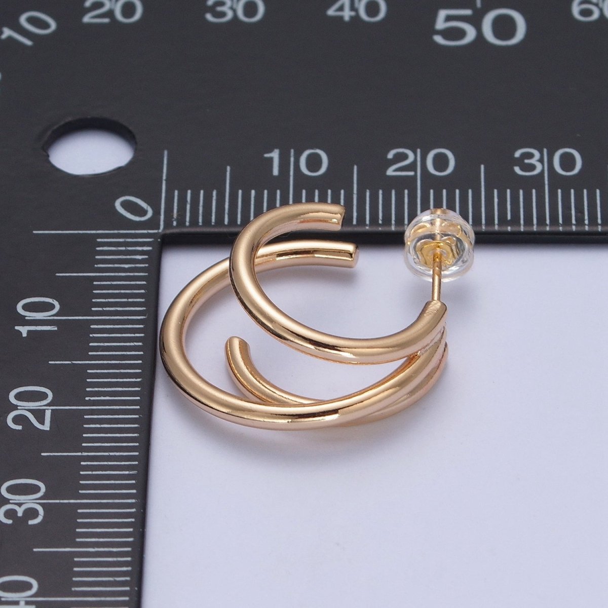 OS 24K Gold Filled Triple Round Bar Gold Stud Earrings P-317 - DLUXCA