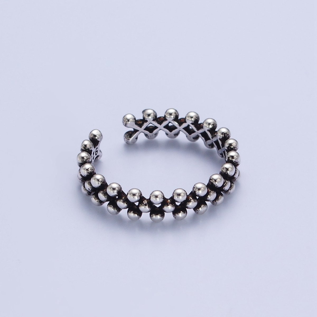 OS Antique Silver Beaded Adjustable Silver Ring | S-210