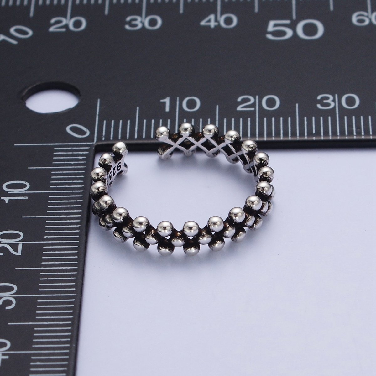 OS Antique Silver Beaded Adjustable Silver Ring | S-210