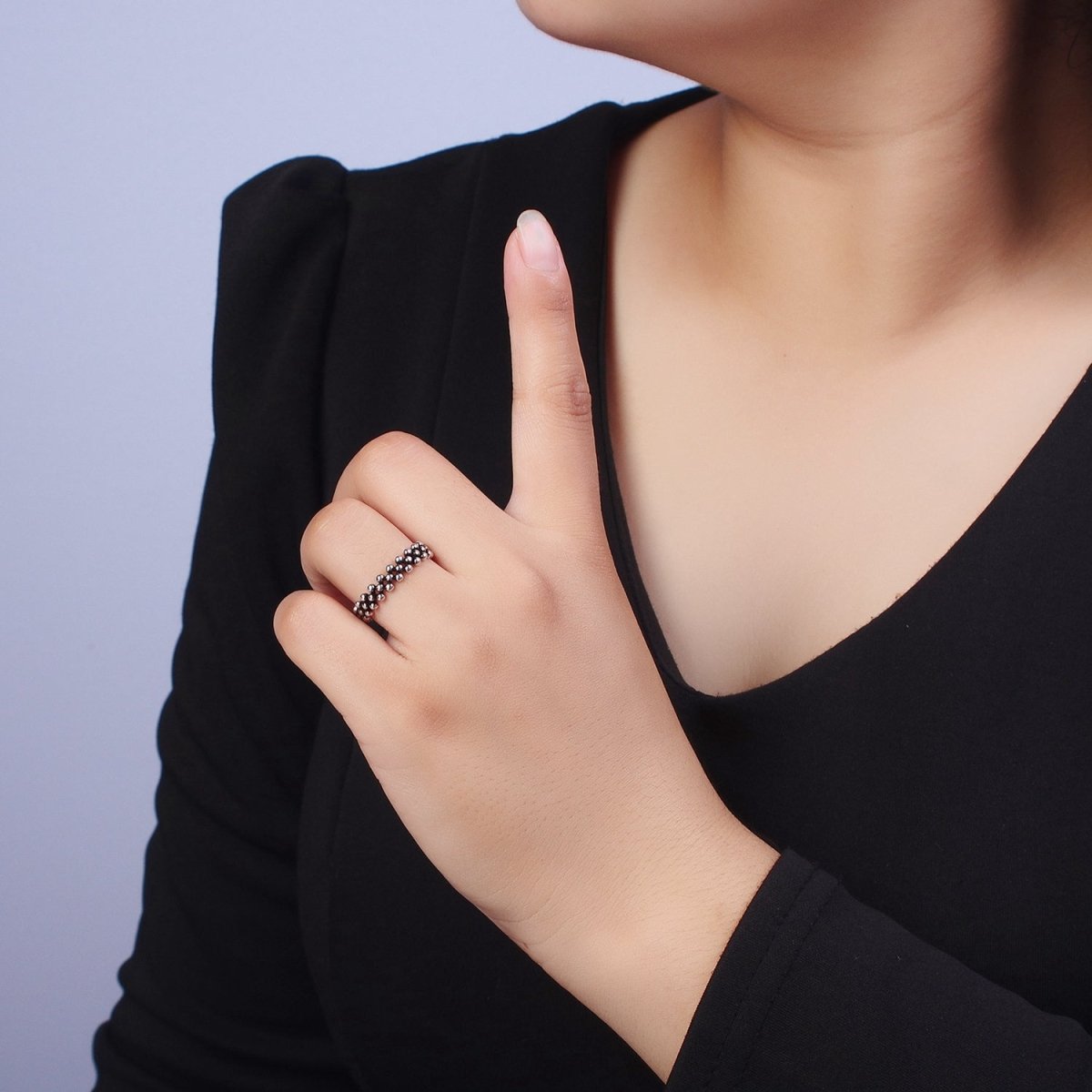 OS Antique Silver Beaded Adjustable Silver Ring | S-210