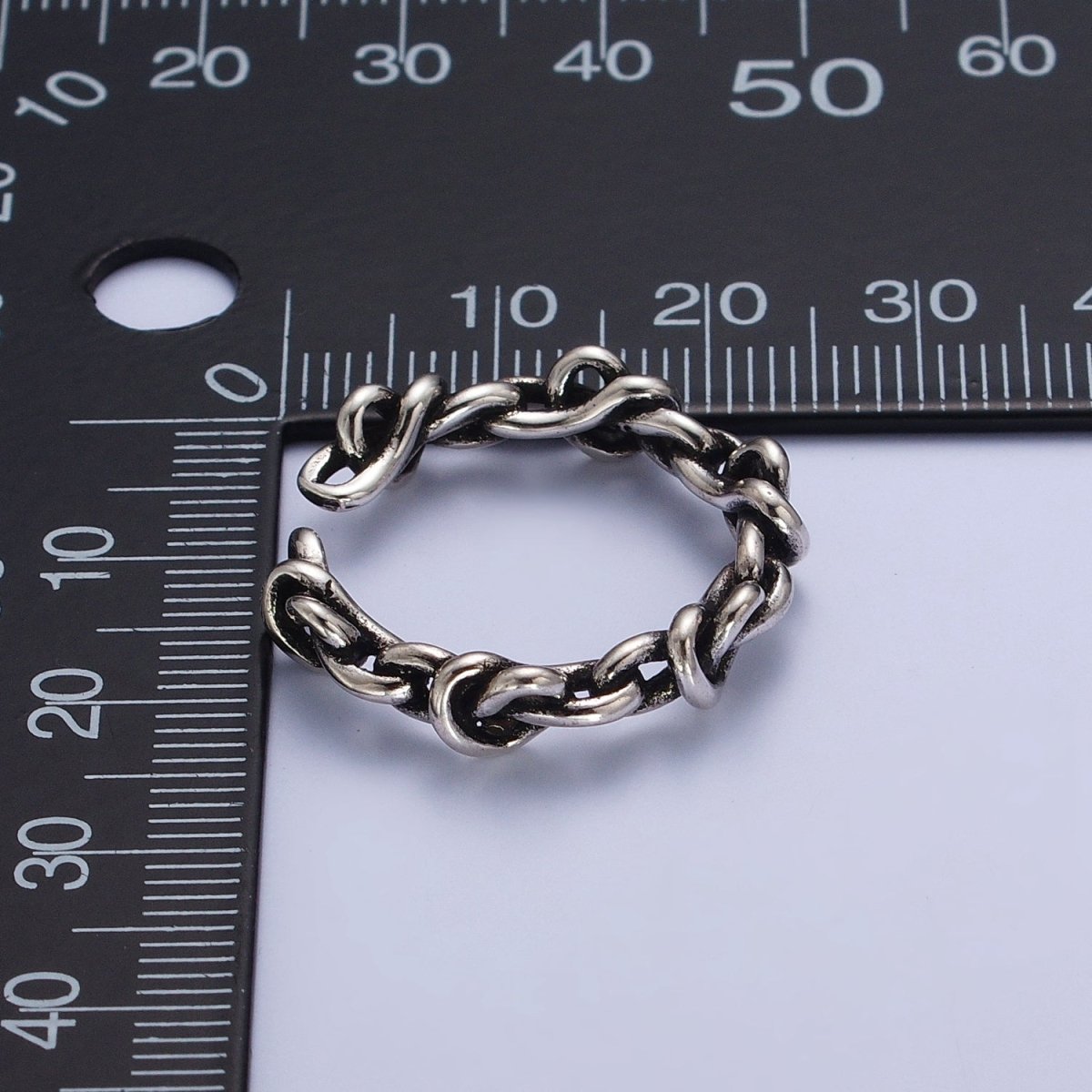 OS Antique Silver Nature Vine Rope Chain Link Adjustable Silver Ring |U-314
