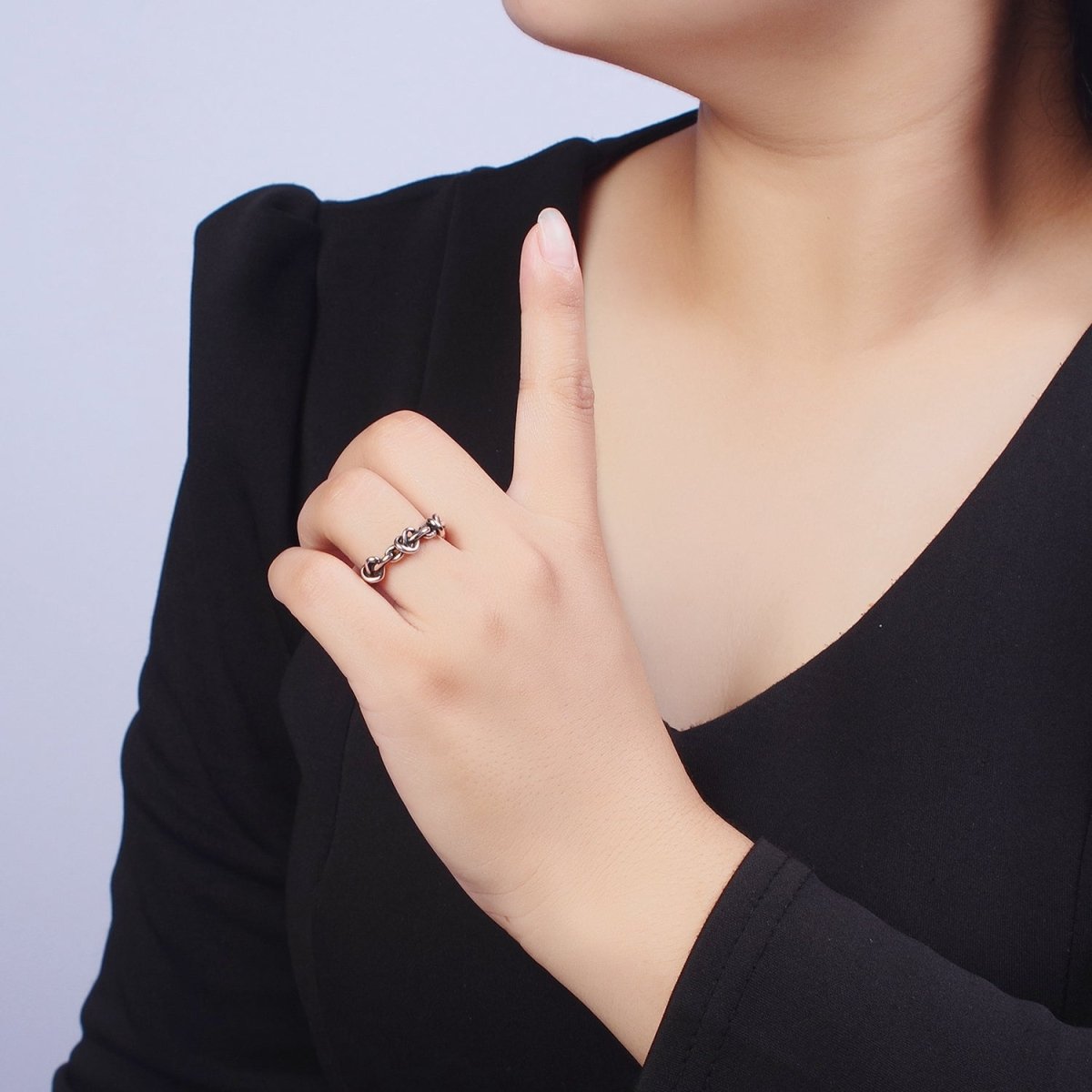 OS Antique Silver Nature Vine Rope Chain Link Adjustable Silver Ring |U-314