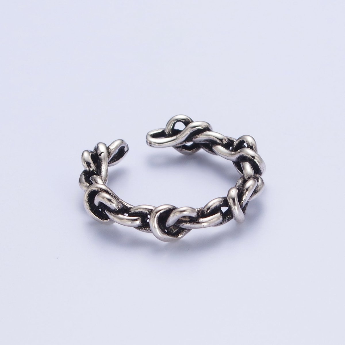 OS Antique Silver Nature Vine Rope Chain Link Adjustable Silver Ring |U-314