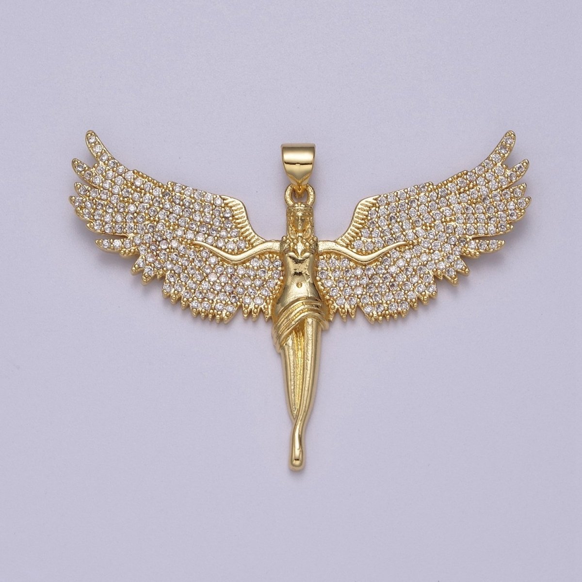 OS Big Gold Angel Necklace Pendant 14K Gold Filled Ascending Wings with Cubic Zirconia Stones Archangel Guardian Angel Religious Jewelry Patron Saint J-347 - DLUXCA