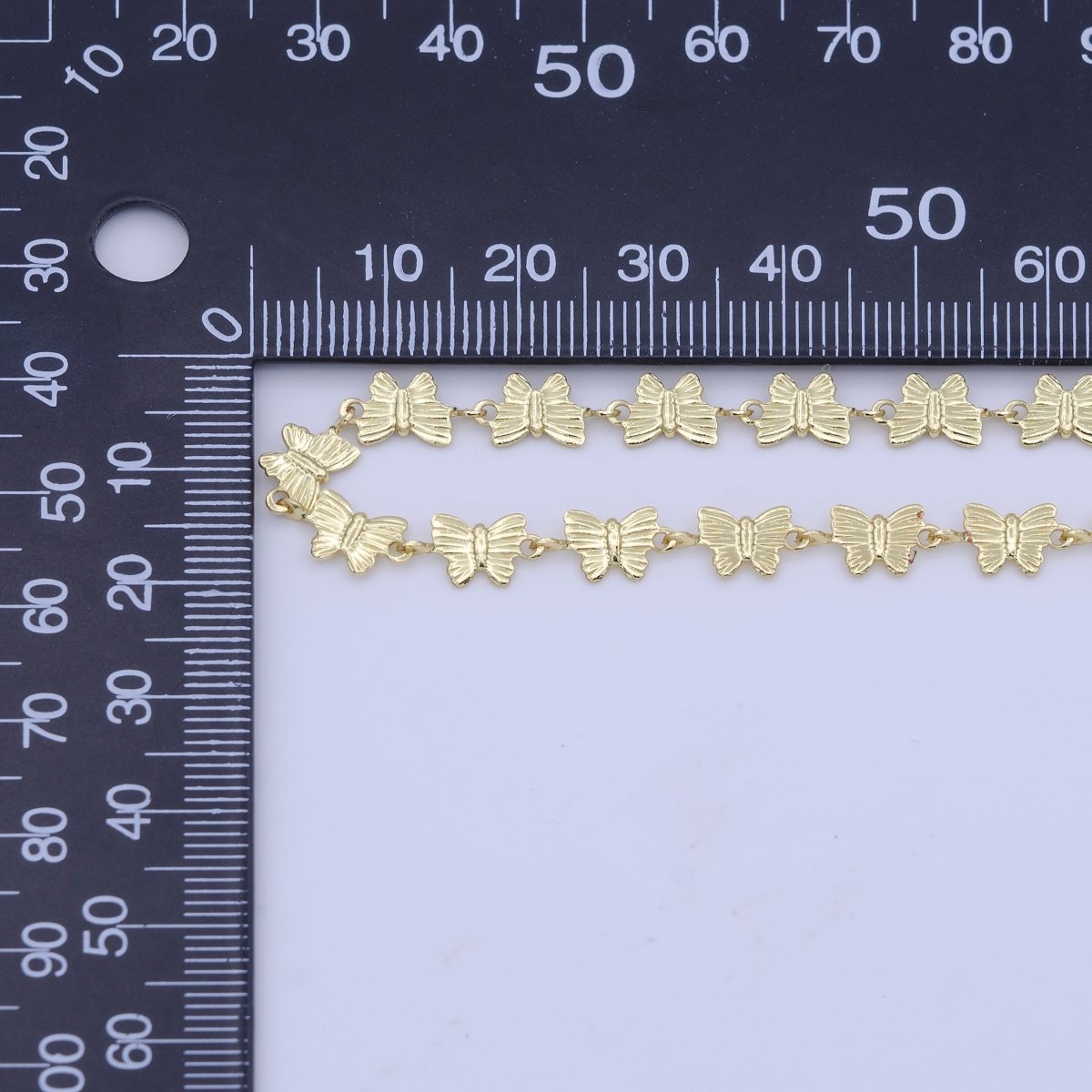 OS Butterfly Charm 24K Filled Gold Chain by Yard, Fancy Charm Chain, Wholesale bulk Roll Chain for Jewelry Making, Thickness 0.6mm | ROLL-458
