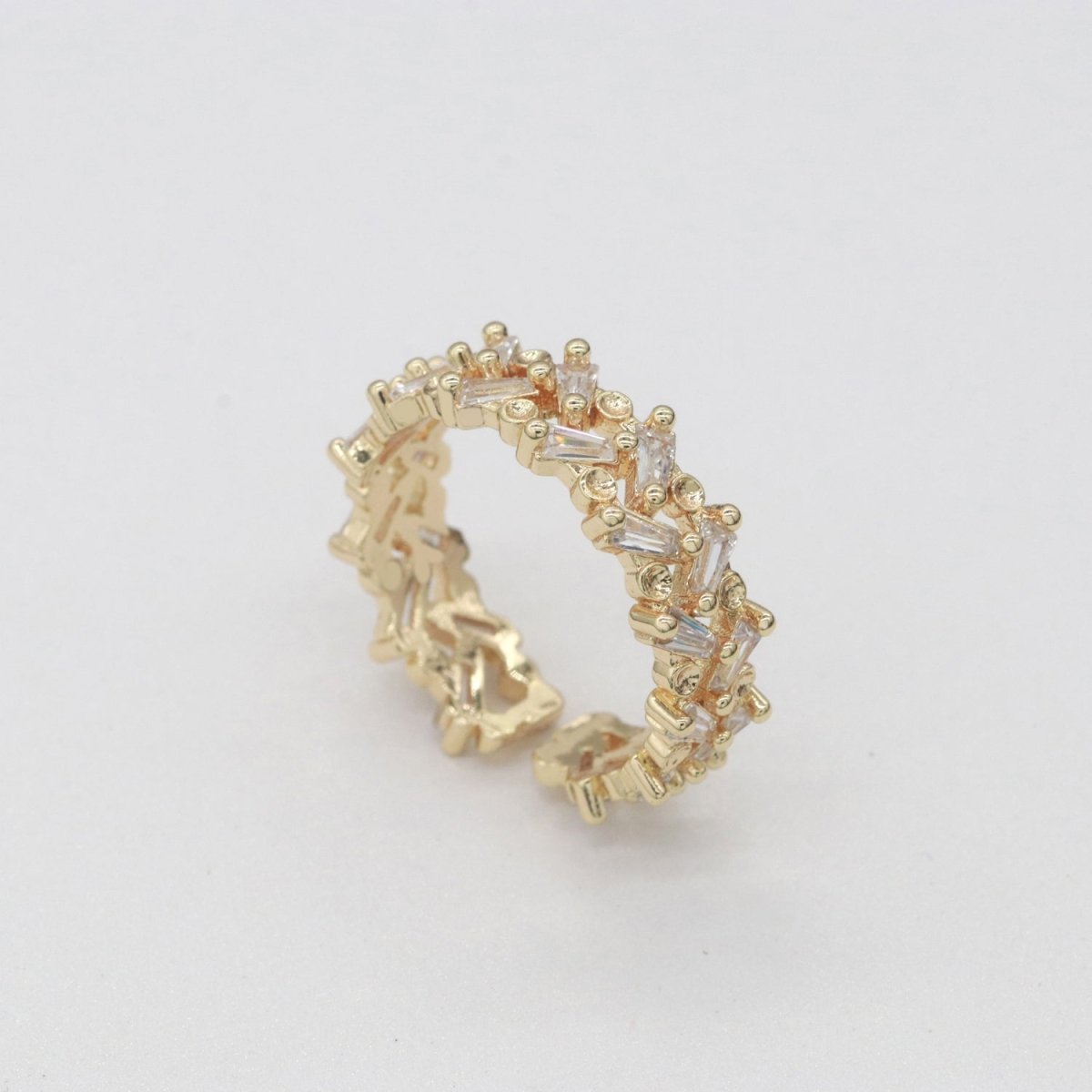 Chunky Gold Ring Baguette Cz Open Ring for Statement Stackable O-874