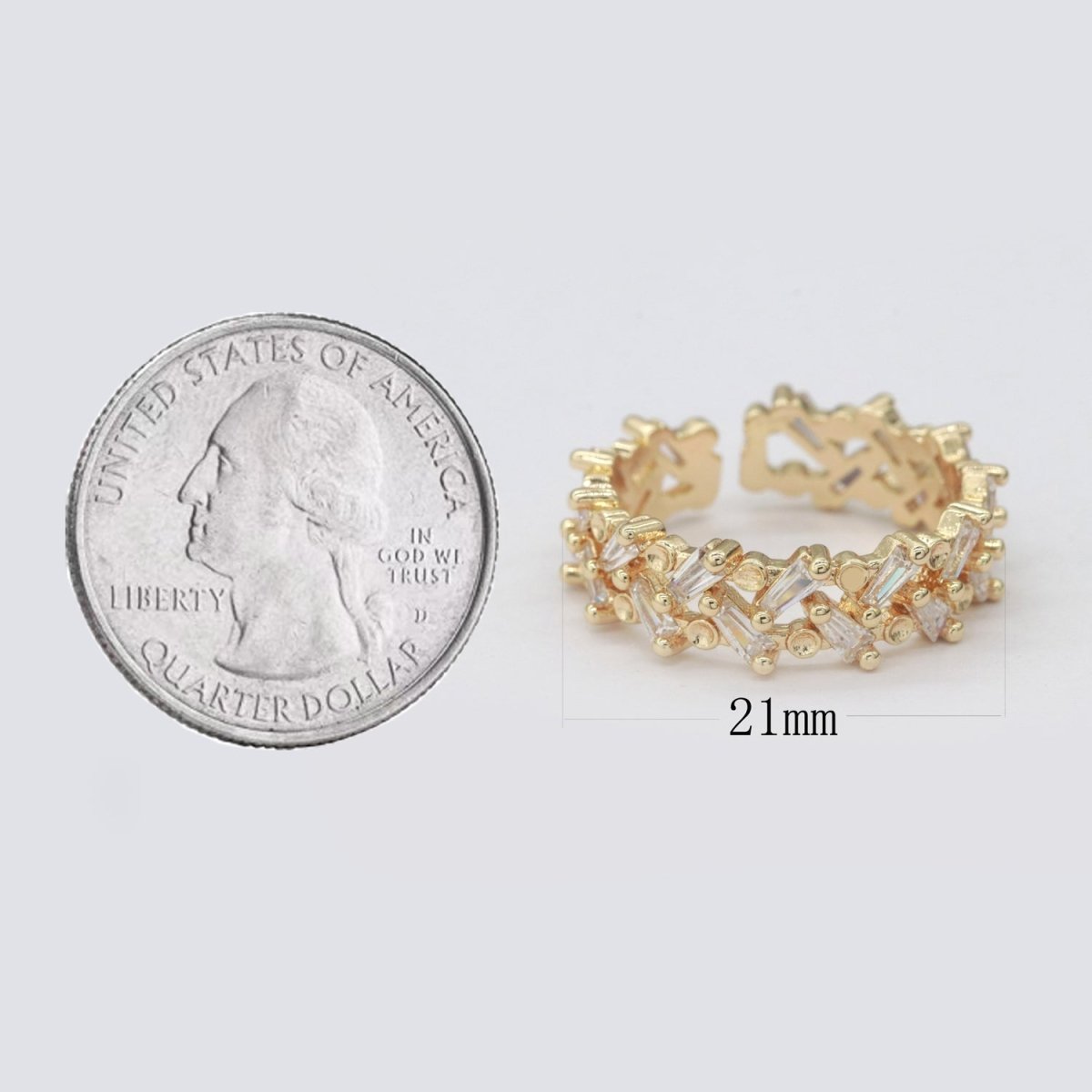 Chunky Gold Ring Baguette Cz Open Ring for Statement Stackable O-874