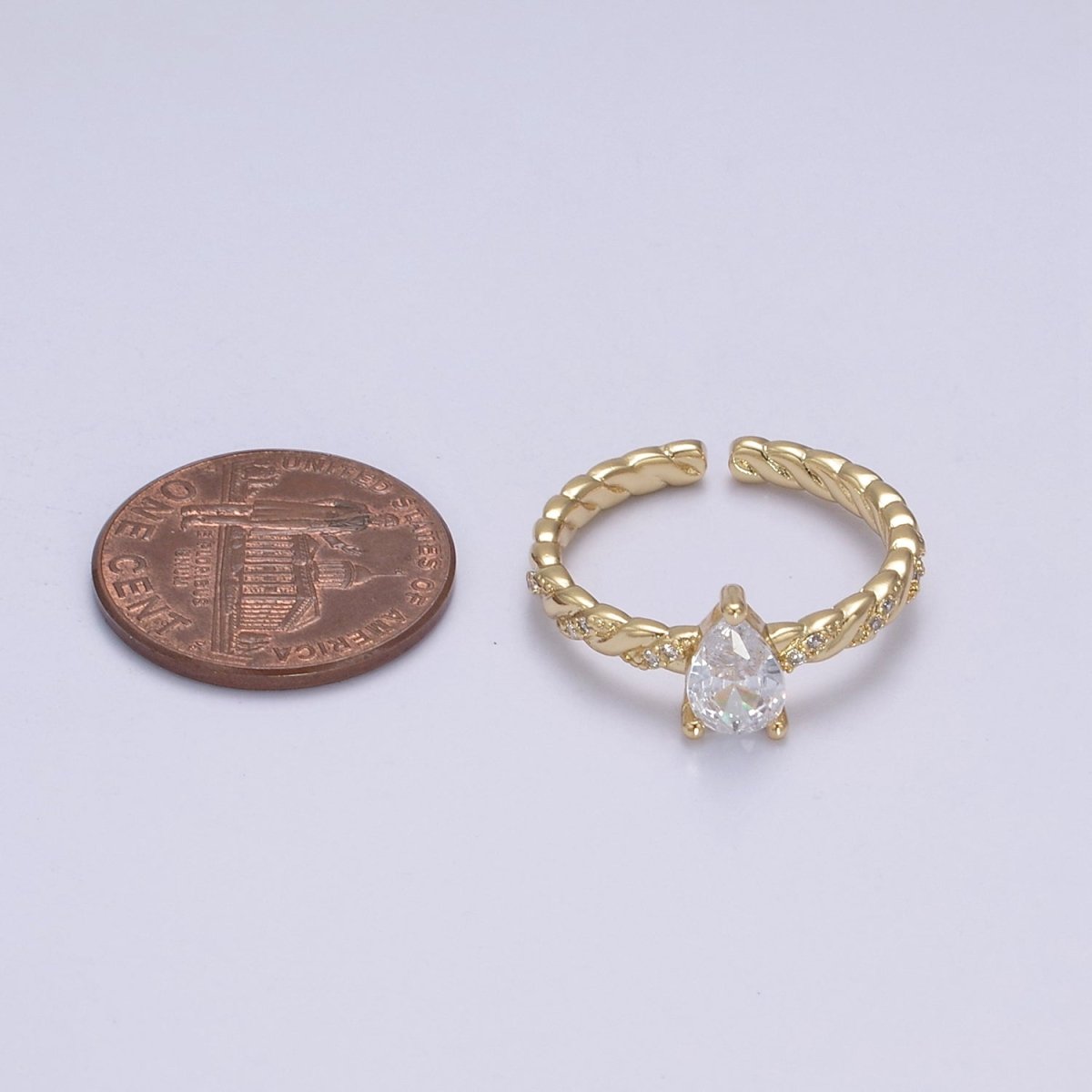 14K Gold Filled Teardrop CZ Solitaire Croissant Micro Paved Ring | U505