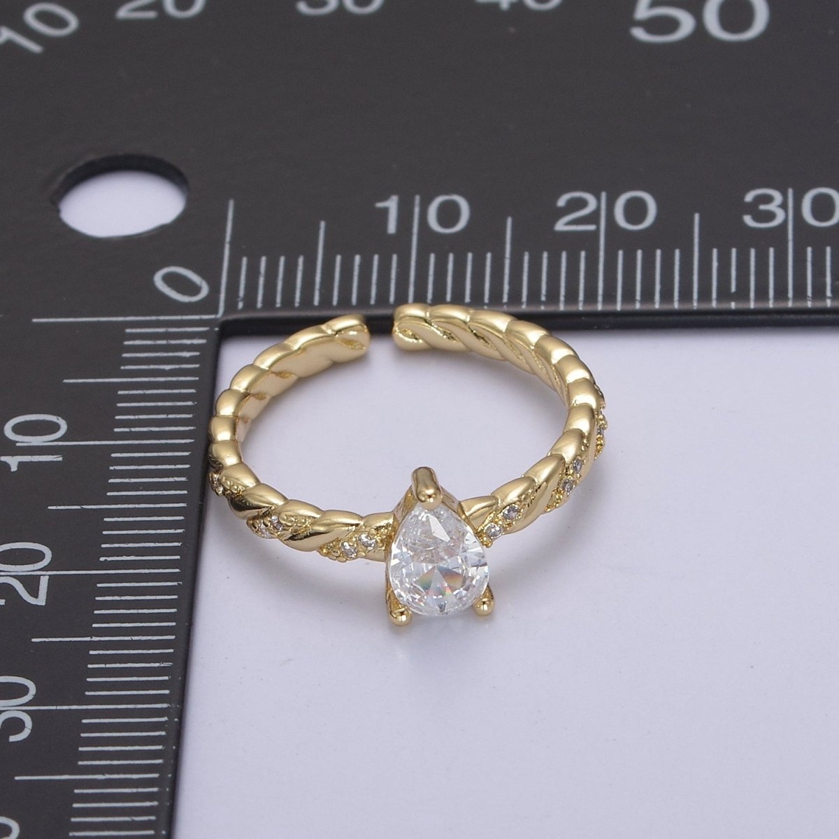 14K Gold Filled Teardrop CZ Solitaire Croissant Micro Paved Ring | U505
