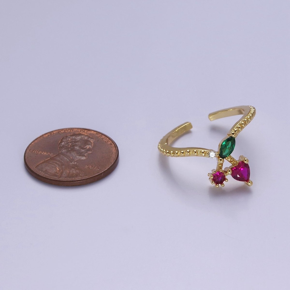 OS Dainty Cherry Ring Open Adjustable Fruit Jewelry O-2189