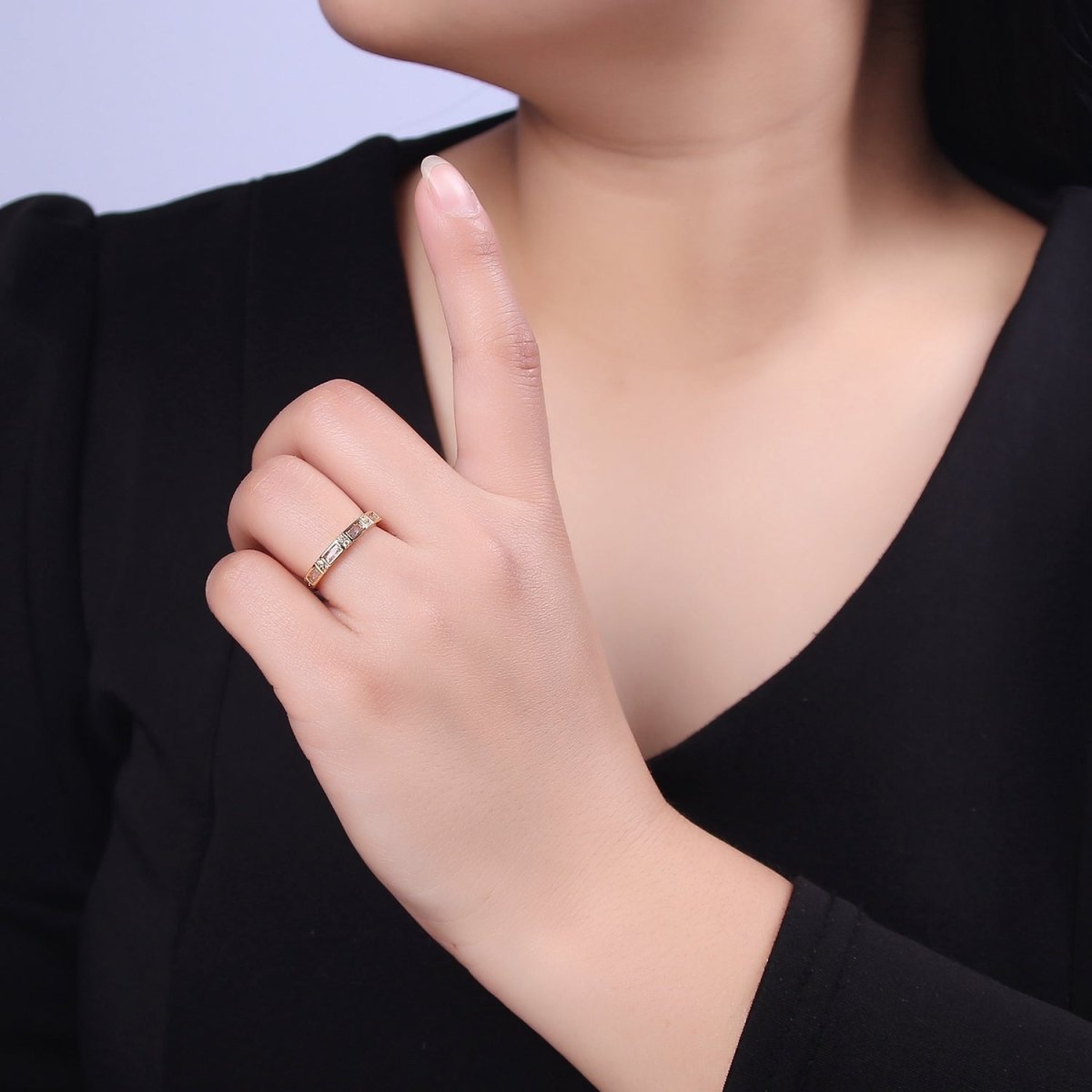 Dainty Gold band crystal ring stackable ring minimalist Jewelry feminine ring Adjustable S-453