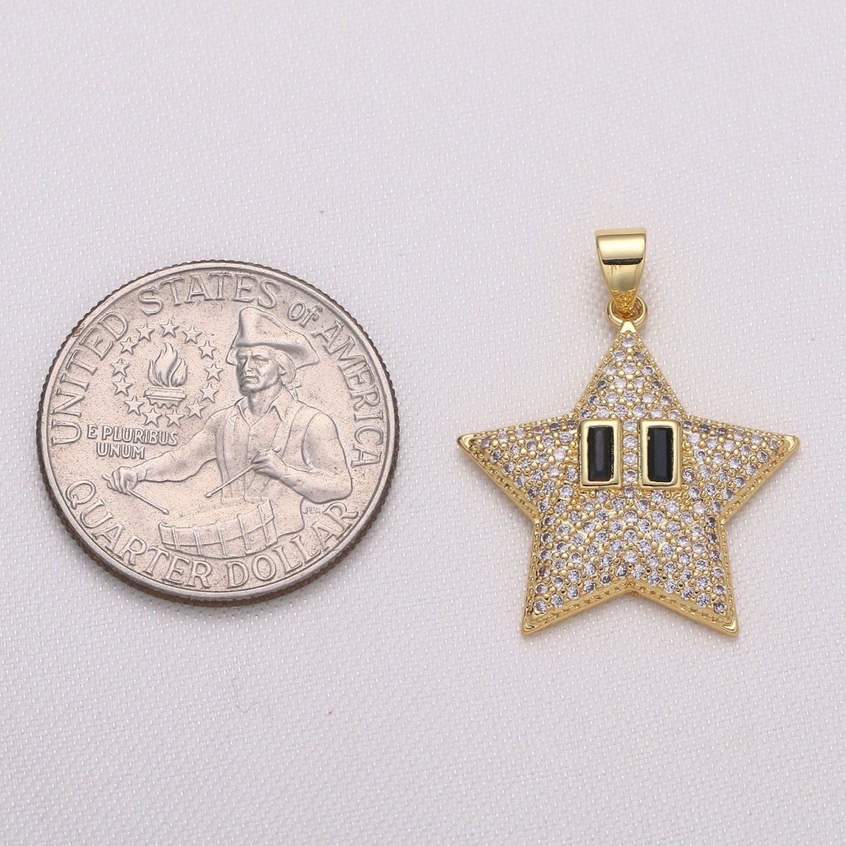 Dainty Golden Star with Black Crystal Eye Charm CZ Gold Plated Sky Nature Object Micro Pave Charm Pendant H-447