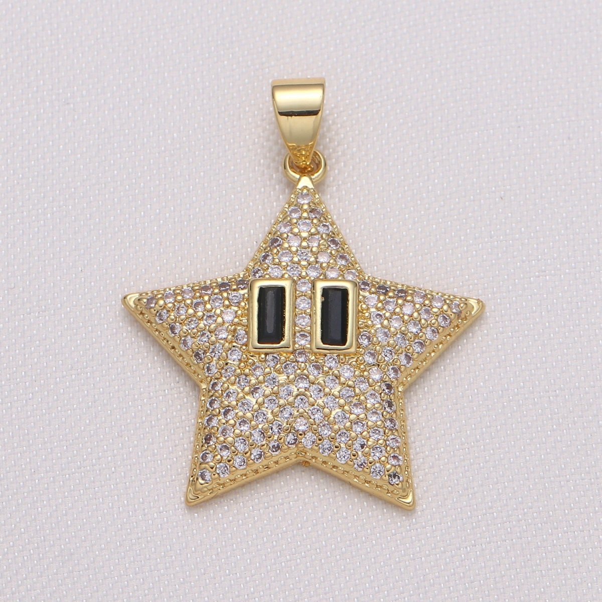 Dainty Golden Star with Black Crystal Eye Charm CZ Gold Plated Sky Nature Object Micro Pave Charm Pendant H-447