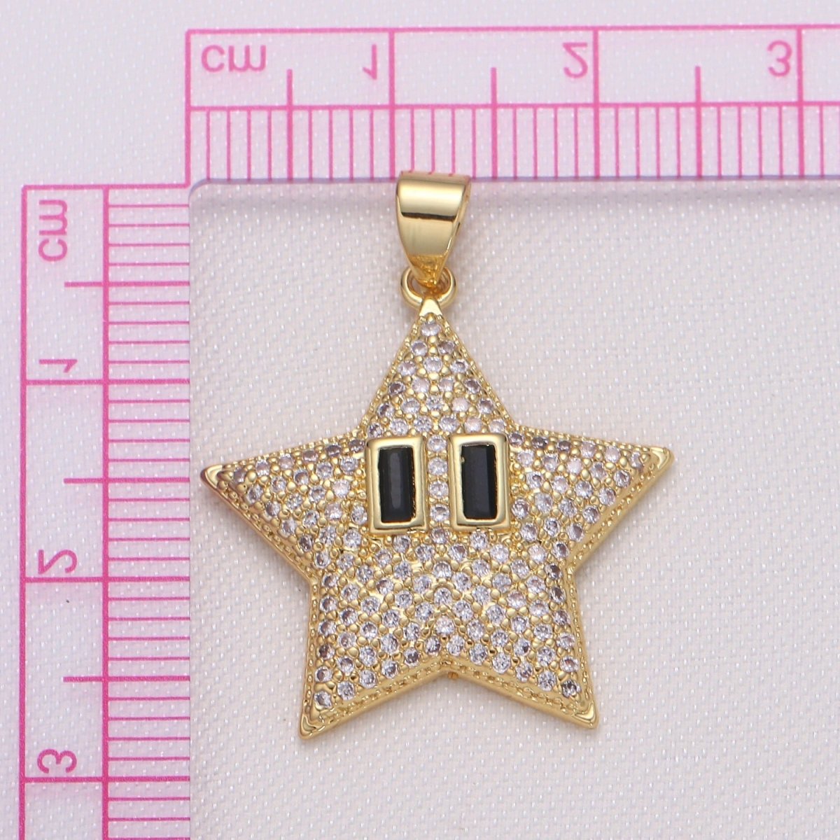 Dainty Golden Star with Black Crystal Eye Charm CZ Gold Plated Sky Nature Object Micro Pave Charm Pendant H-447
