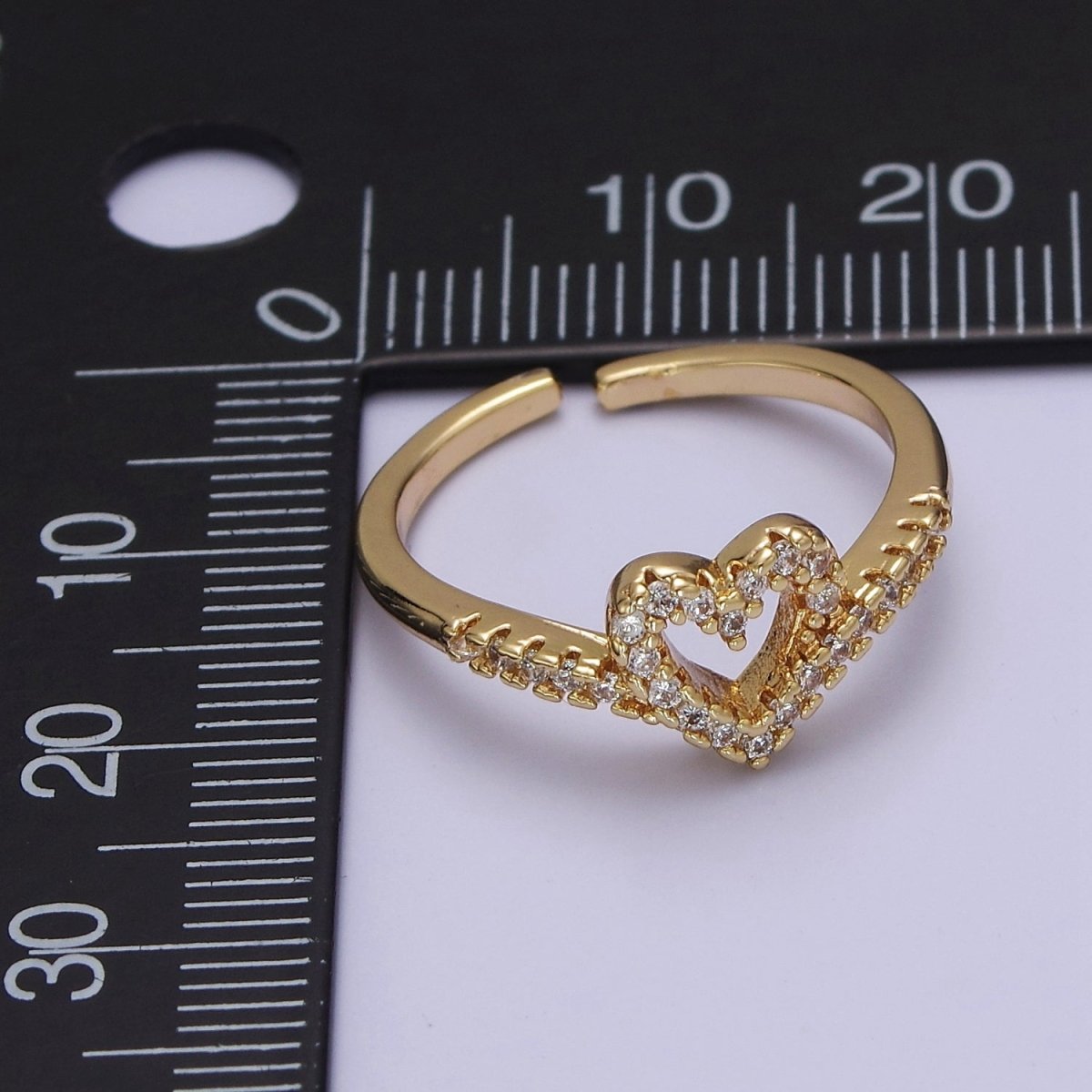OS Dainty Heart Ring Open Adjustable Gold Filled V Band Ring with CZ Stone For Minimalist Jewelry O-2072