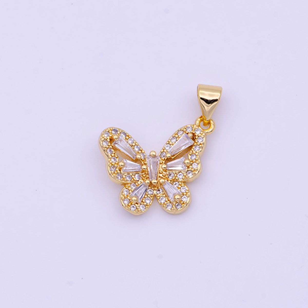 OS DEL- OS 20mm Micro Paved Mariposa Butterfly Baguette CZ Gold Pendant  H-690