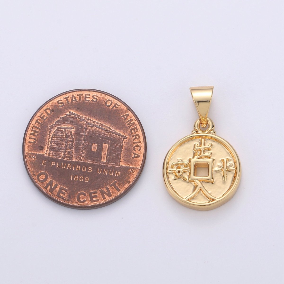 OS Double Sided Chinese Coin Charms, Dynasty, Lucky Coin Charm, Gold Chinese Coin in 24K Gold Filled Pendant For Jewelry Making I-869 - DLUXCA