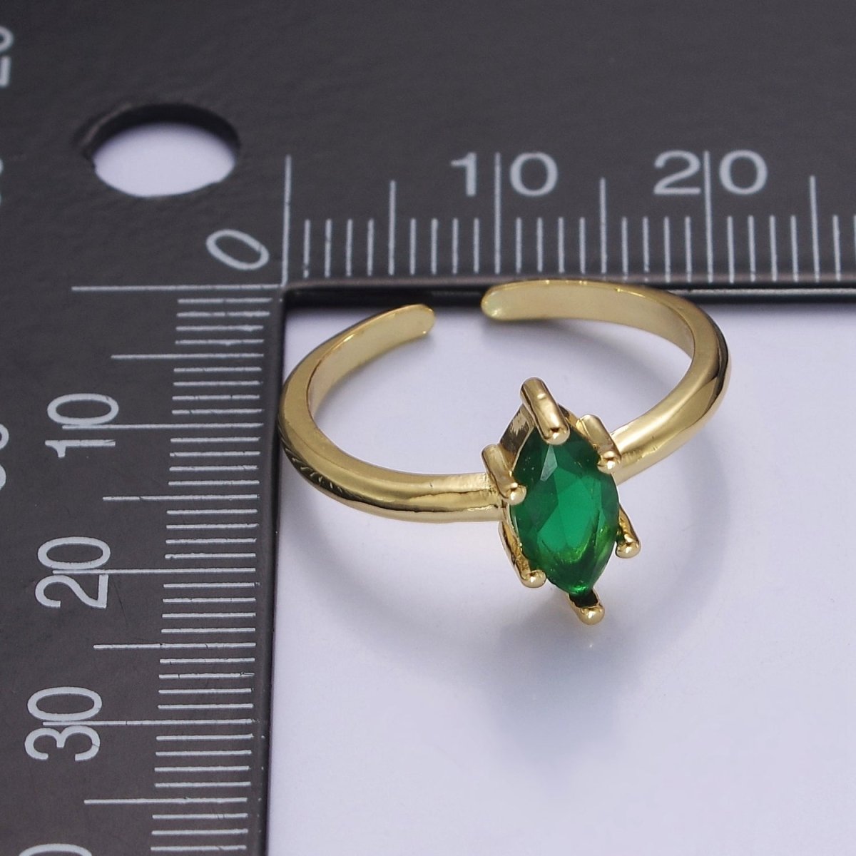 Emerald Marquise Ring, May Birthstone, Dainty Gold Emerald Ring Open Adjustable O-2185