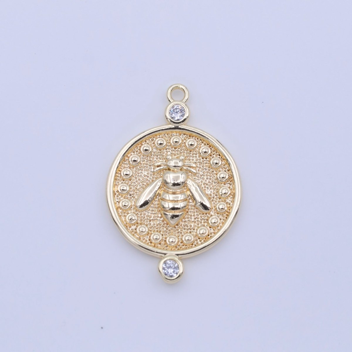 OS Gold Bumble Queen Bee Round Textured CZ Charm | C-772 - DLUXCA