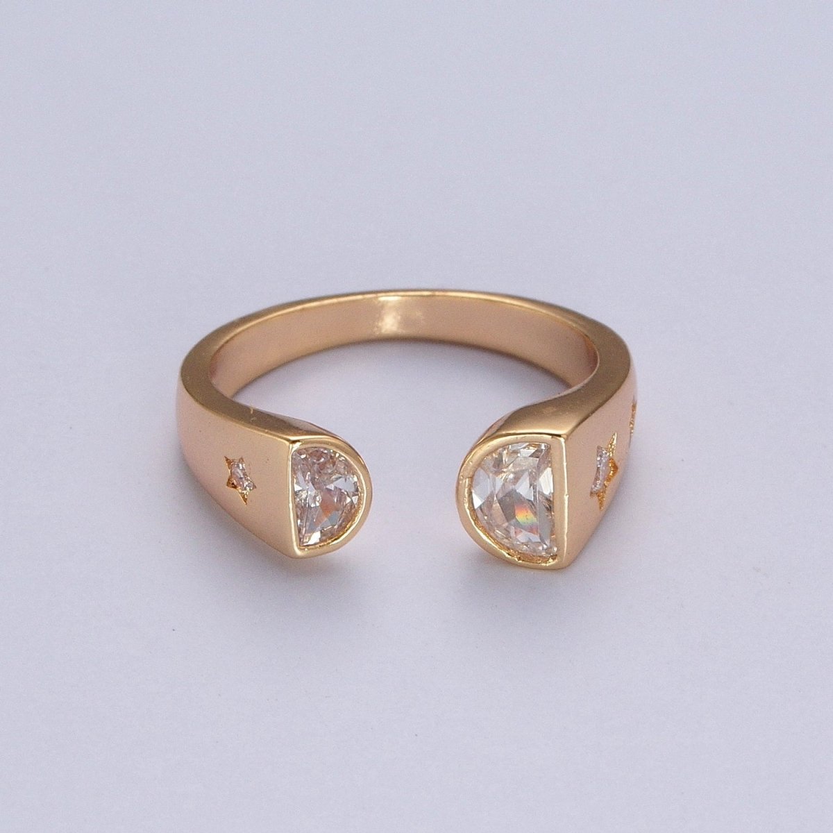 OS Gold Clear Cubic Zirconia Stars Open Adjustable Thick Band Ring R453