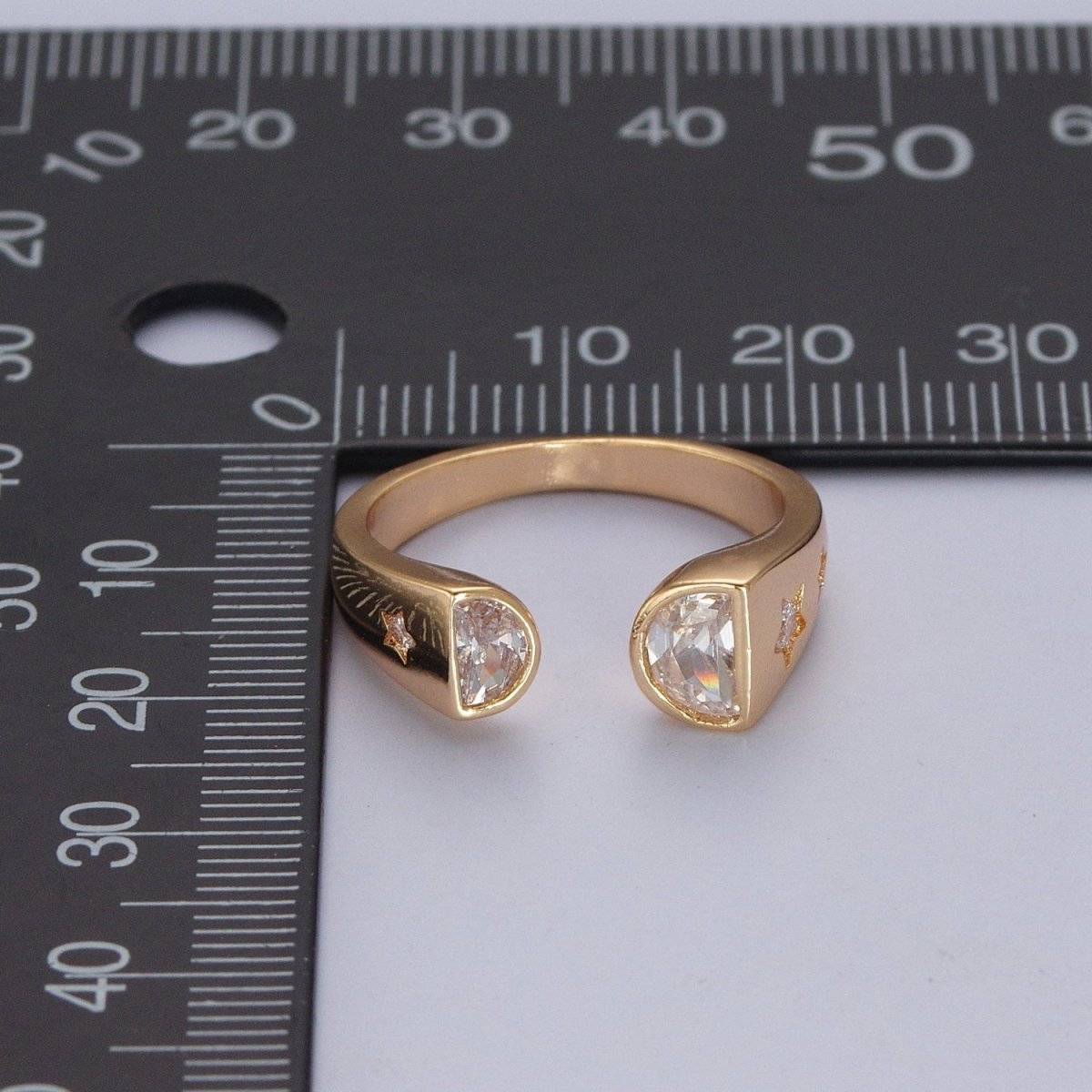 OS Gold Clear Cubic Zirconia Stars Open Adjustable Thick Band Ring R453