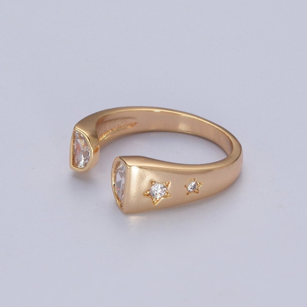 OS Gold Clear Cubic Zirconia Stars Open Adjustable Thick Band Ring R453