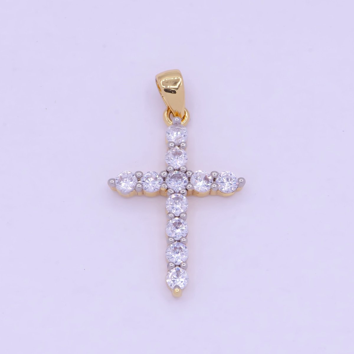 OS Gold cross necklace Pendant Cubic Zirconia Diamonds Cross Charm X-458 - DLUXCA