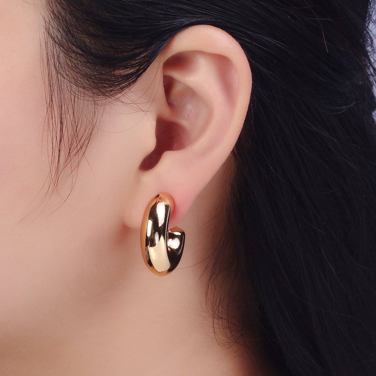 Gold Filled Edged Wide Chubby Geometric C-Shaped Hoop Earrings in Gold & Silver | AB342 AB343